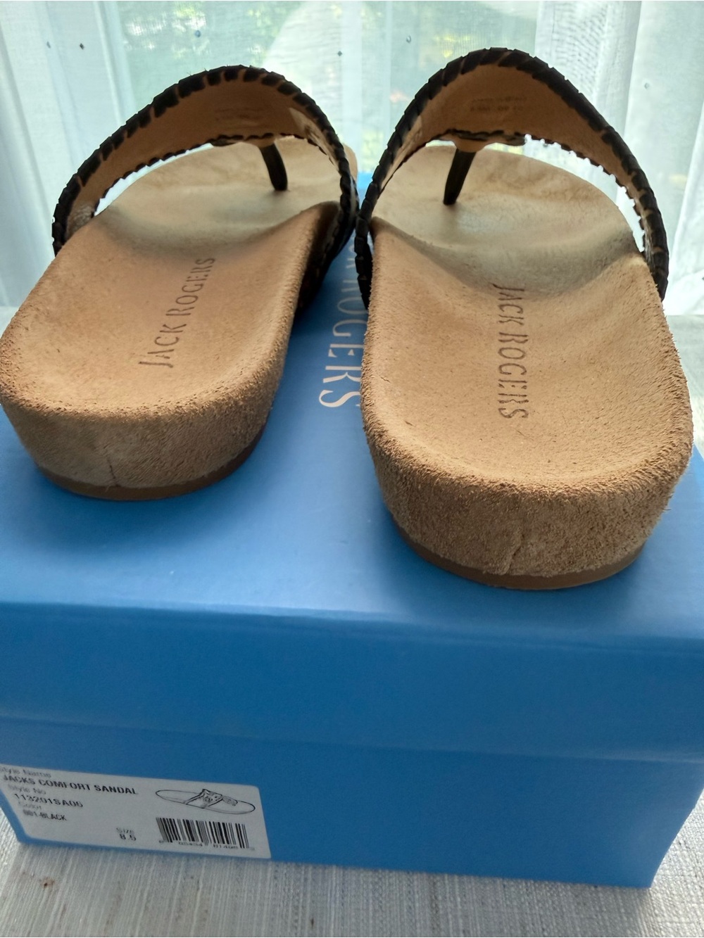 Braided Jack Rogers Comfort Leather Toe-Post Sandals in Black 8.5 - Picture 2 of 5